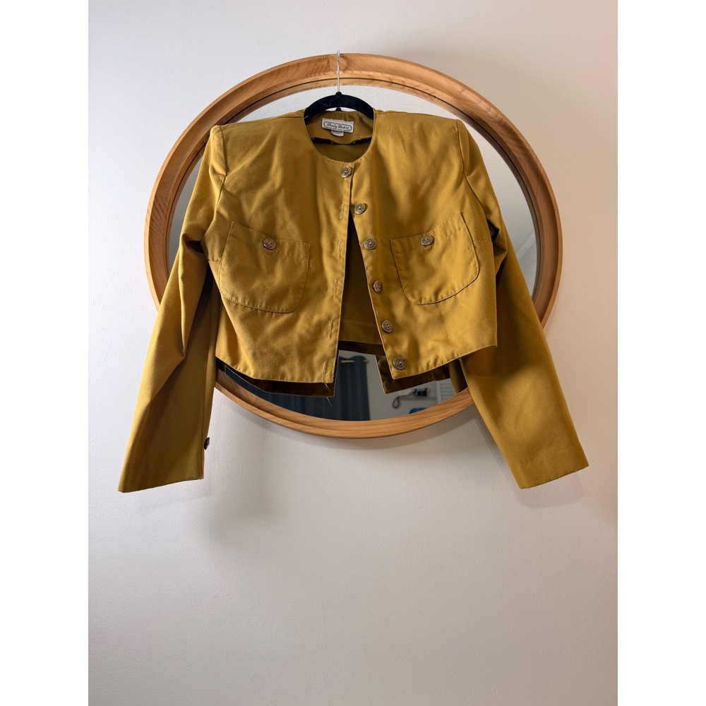 Designer Cropped Jacket Womens Size 3 Yellow Excellent Vintage 80s Crest Button‎